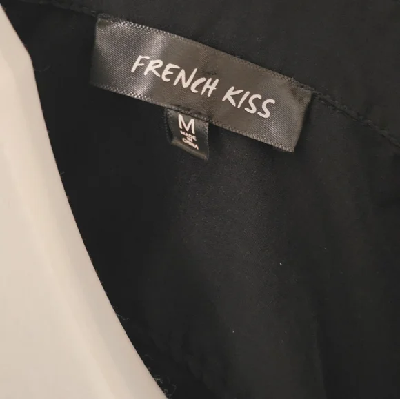 French Kiss Black Button Up Collared Top Cuffed Sleeves - Picture 8 of 8